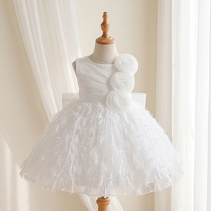 Robe de bal de princesse de luxe blanche haut de gamme, longueur genou, avec corsage à rosettes 3D et jupe en plumes Tutupetti, fabriquée au Vietnam OEM ODM - Product Image 1
