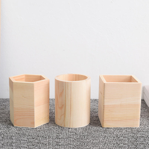 Round Desktop <b>Office</b> Organizer Pot <b>Rustic</b> Wooden Pen Holder - Product Image 4