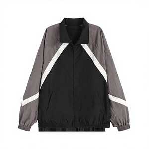 Veste de survêtement unisexe noire à blocs de couleur, manches longues, col montant, style sportif, légère en polyester, pour le printemps - Product Image 3
