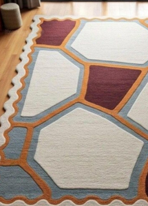 Tapis moderne personnalisé en laine Bhaldohi tufté à la main, motifs multicolores, ensembles de tapis personnalisables pour chambre, bar, prière - PET - Product Image 2