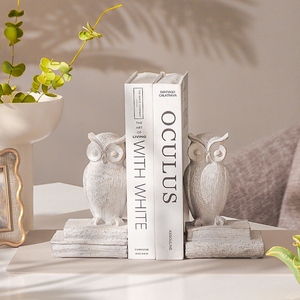 Vintage design resin white barred owl bookend set decorative animal <b>book</b> holder rustic farmhouse style desk organizer - Product Image 4