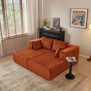 Poltrona Chaise Longue Doppia Oversize in Velluto a Coste, Sedia Letto Imbottita per Soggiorno, Divano Cloud Senza Montaggio - Product Image 1