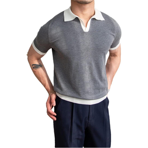Polo en tricot pour homme, couleur unie, col blanc, coupe classique, en coton respirant, style décontracté - Product Image 3