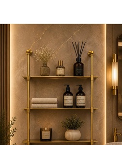 Modern Brass Wall Shelf Three-Layer Rectangle Storage Rack <b>Industrial</b> <b>Style</b> Gold Plated Metal Mounted Unit Bathroom Decor - Product Image 4