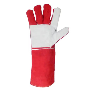 Gants de soudeur en cuir à manches longues de couleur rouge, nouveaux gants de travail en cuir pour soudeurs - Product Image 3