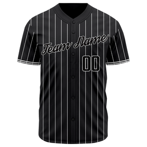 Camiseta de Béisbol Negra con Rayas Finas, Manga Corta, con Botones, Uniforme de Equipo Personalizado, Transpirable, de Poliéster, Deportiva - Product Image 2
