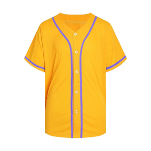 Camiseta de béisbol sublimada personalizada dorada para mujer, camiseta de softbol de manga corta con cuello en V y botones, uniforme deportivo - Product Image 1