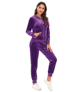 <b>Women</b> Fashion <b>Velvet</b> Jogger Tracksuit Outfit with <b>Jacket</b> Matching Bottoms and Elegant Contemporary Styling for Travel Casual - Product Image 4