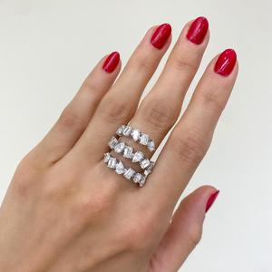 Bague Statement à Trois Rangs de Diamants en Or Massif 14k 18k, Demi-Éternité, Bijoux de Luxe Modernes, Diamants de Laboratoire Multi-Formes Certifiés IGI 3.59 - Product Image 2
