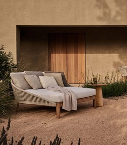 Contemporary Outdoor Rattan Daybed with Beige Cushions for Garden Sofa, Villa, Park Use - Para - Product Image 3