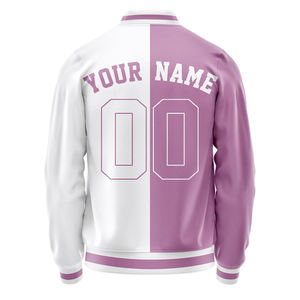 Custom Baseball Jacket Teamname 00 Pink White Color Blocked Unisex Full Sleeve Button Front Pocket Regular Fit - Product Image 3