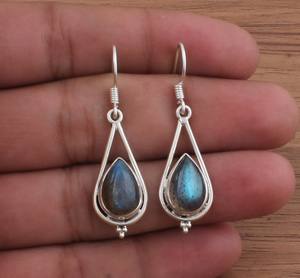 Boucles d'oreilles pendantes en zircon naturel en gros, en argent sterling 925, faites à la main, avec pierres précieuses, bijoux de luxe unisexes pour fêtes - Product Image 1