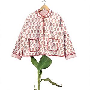 Hand Block Printed Cotton <b>Quilted</b> <b>Jacket</b> for Women Reversible Jaipuri Ethnic Winter Wear Lightweight Designer Coat Handmade - Product Image 1