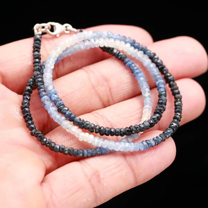 Excellent Quality Blue Sapphire 2.5-3mm Faceted Rondelle Beads 16 Inches Sterling Silver Beaded <b>Necklace</b> with Silver Clasp - Product Image 4