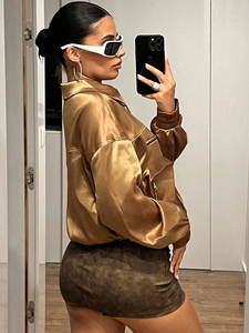 Vestes en satin de soie pour femmes de qualité supérieure, couleur dorée, vêtements décontractés, veste en satin tendance pour femmes, avec service OEM - Product Image 3