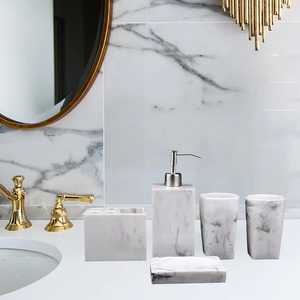 Modern Marble Look Bathroom Set Six-Piece Rectangle Soap Dispenser <b>Toothbrush</b> <b>Holder</b> Tumbler Tray Easy To Clean - Product Image 5