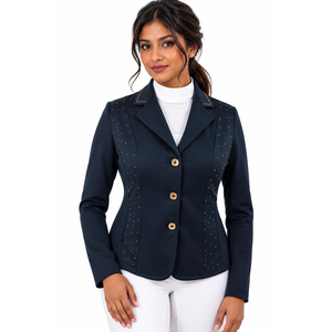 Chaqueta de Equitación Azul Marino para Mujer con Botones Dorados y Adornos de Cristal, Chaqueta de Competición de Equitación - Product Image 1