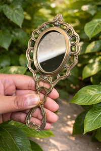 Antique Brass Hand <b>Mirror</b> with Handle Vintage Vanity Makeup <b>Mirror</b> Decorative Dressing <b>Mirror</b> Portable <b>Handheld</b> Beauty <b>Mirror</b> - Product Image 6