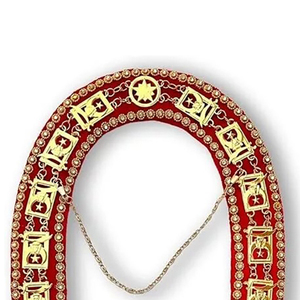 Collar Masónico Chapado en Oro con Cadena Shriner, Terciopelo Rojo y Pedrería Dorada, Tela de Terciopelo de Alta Calidad con Cadena - Product Image 3