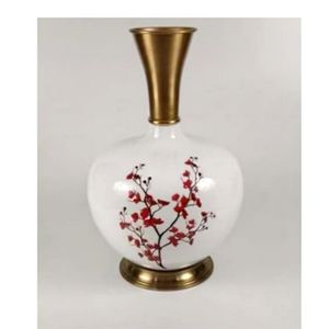 Vase en laiton émaillé de luxe, fait main, pot à fleurs, vase à bourgeons en métal antique, centre de table décoratif pour mariage, décoration intérieure, ornements - Product Image 1