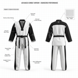 Uniforme de Taekwondo y Karate de Primera Calidad, Personalizado, de Poliéster Ligero, Color Liso, para Entrenamiento, con Ribete Negro - Product Image 2