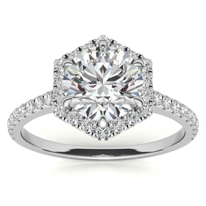 Bague de fiançailles de luxe personnalisée pour femme en argent sterling 925, diamant CVD de laboratoire taille brillant, certifié IGI, forme halo hexagonal - Product Image 2