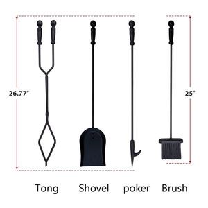 Set di Attrezzi per Caminetto in Ferro Nero 7.28L X 7.28 L x 31.9H Pollici, 5 Pezzi, con Porta Legna in Acciaio Inossidabile e Metallo per Combustibile - Product Image 5
