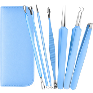 2026 New Trend Stainless Steel Blackhead Remover Kit 7-Piece Blue Color Acne <b>Needle</b> Pimple Popper Set with Custom Logo <b>Case</b> OEM - Product Image 1