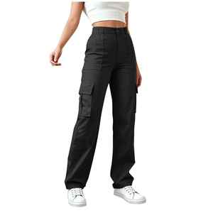 Women High Waist Cotton Cargo Pants Loose Fit Drawstring Yoga Running Outdoor Active Wear Multi Pocket Casual Sports Trousers - Product Image 1