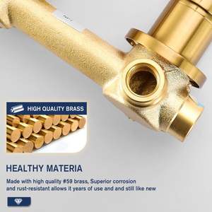 Robinet mural monocommande 3 trous en laiton finition or brossé pour lavabo ou baignoire - Product Image 3