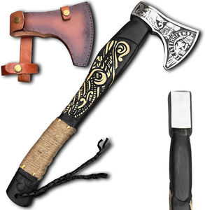 Hacha Vikinga de Doble Hoja de Calidad Premium, Forjada a Mano, con Mango de Madera de Fresno Grabado, Hoja de Acero Inoxidable Grabada, Tomahawk para Camping - Product Image 3