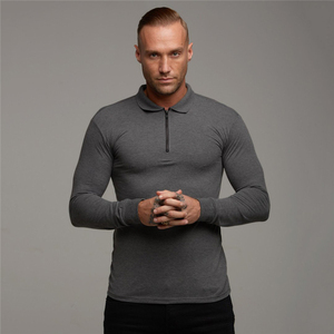 Polo en tricot à manches longues blanc pour homme avec fermeture éclair, design uni décontracté - Product Image 6