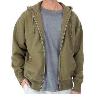 Sweat-shirt à capuche zippé pour homme, modèle tendance, couleur unie, en molleton, coupe décontractée, vert automne, 100 % coton respirant - Product Image 1