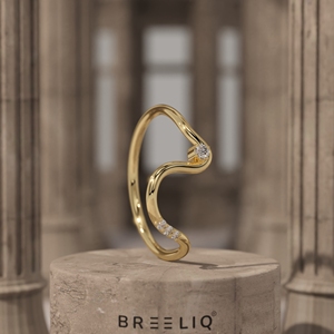 14K Solid Gold Lab Grown Diamond Fluid Wave Ring Artistic Curve Statement Ring Modern Designer Fine Jewelry - Product Image 1