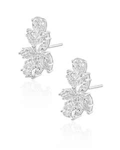 Pendientes de tuerca con diseño floral de diamantes cultivados en laboratorio con corte pera y marquesa en oro de 10K, 14K, 18K y plata de ley 925, 935. - Product Image 3