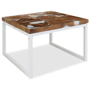 Tavolino da Caffè in Teak Marrone e Bianco con Dettagli in Resina e Acciaio - Product Image 1