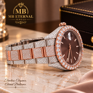 Montre de luxe MB ETERNAL pour femme, diamantée, analogique, quartz, or rose, cadran rond 38 mm, fermoir déployant en acier inoxydable - Product Image 3