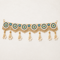 Guirlande murale Toran faite main en perles florales et acrylique, motif œil porte-bonheur, avec médaillon en jute et pompon, légère, pour décoration intérieure AARNA