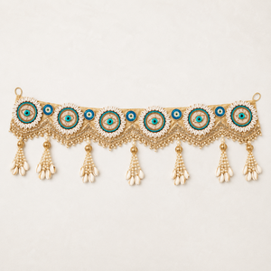 Guirlande décorative murale ou toran de porte, faite main, à motif floral, avec perles et œil porte-bonheur, et pampille en jute avec médaillon, pour la décoration intérieure - Product Image 5