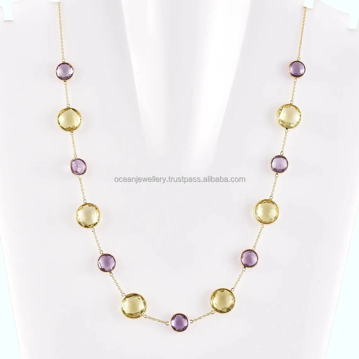 Wholesale 18k Yellow Gold With Amethyst And Lemon Chain Necklace Amethyst Gemstone Necklace Stone Gold Necklace For Women