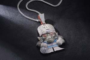 Colgante de Plata de Ley 925 con diseño de Mono de Dibujos Animados y Moissanita, con microincrustaciones, Joyería Hip Hop, Regalo, Bañado en Rodio y Oro - Product Image 3