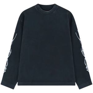 T-shirt à manches longues pour homme, noir, imprimé graphique, col rond, en coton, style streetwear décontracté, avec motifs sur les manches et le dos - Product Image 1