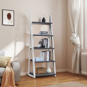 5 Tier Storage Rack Bookcase Living Room Ladder <b>Shelf</b> with Rubber Wood Frame <b>for</b> Home Office or <b>Kitchen</b> Use - Product Image 6