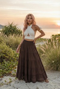 Falda Maxi Boho para Mujer, de Gasa de Algodón Orgánico, con Volantes, Larga y Fluida, Suave y Transpirable, para Vacaciones de Verano - Product Image 2