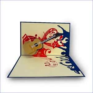 3D Pop Up Musical Instruments Greeting Cards Popup Musical Guitar Card Greeting Cards With Envelope - GC68