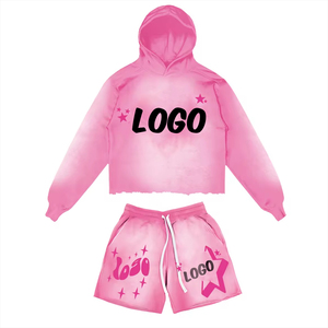 2026 OEM/ODM Custom Men's Sweatshirt Hoodie and Shorts <b>Sets</b> New Arrival Jogger <b>Set</b> Acid Wash Hoodies and shorts for Mens - Product Image 1