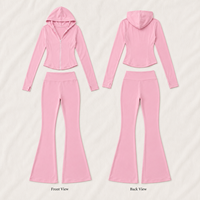 Ensemble survêtement athleisure 2 pièces rose pour femme : veste zippée slim et pantalon évasé – Fournisseur OEM personnalisé