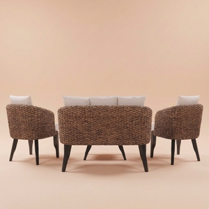 Luxury Handmade Woven Rattan <b>Dining</b> Chair Modern Natural Fiber Outdoor Garden <b>Armchair</b> Ergonomic Removable Cover Comfortable - Product Image 2