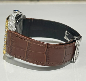 Montre-bracelet mécanique VVS Moissanite à cadran en or jaune à moitié glacé avec montre à diamant mécanique transparente Trendsetters - Product Image 3