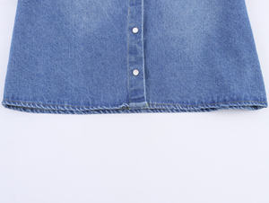 2 Colorway Bow Tie Denim Solid Color Button up Sleeveless Casual Eco-Friendly Vintage Jeans Blouse <b>Tops</b> Shirts for Women - Product Image 4